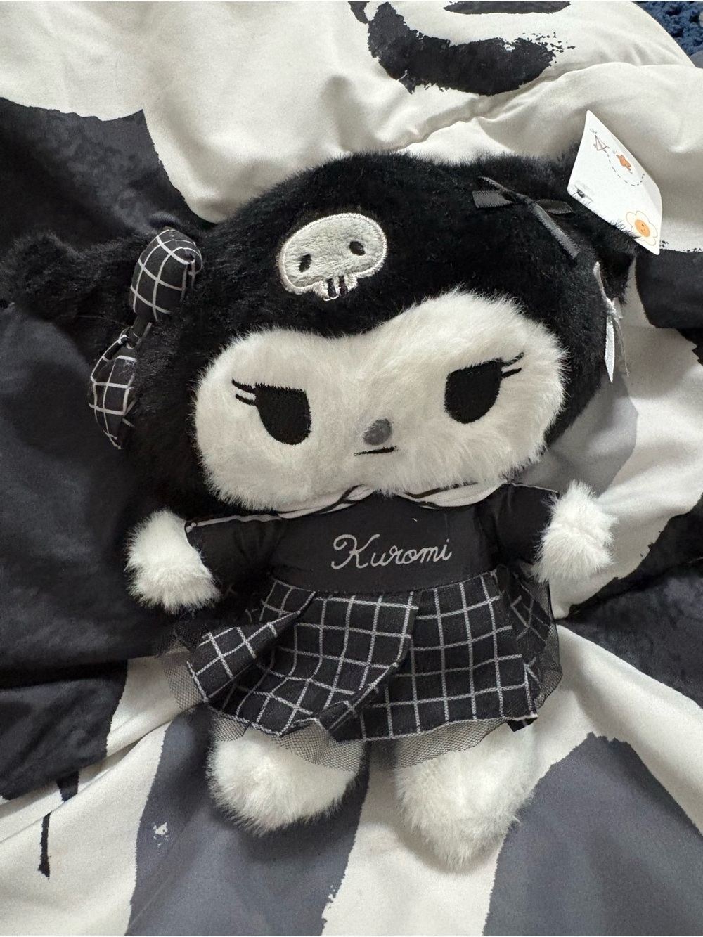 Plush Black & White Plaid Outfit Bow NWT Gothic Style